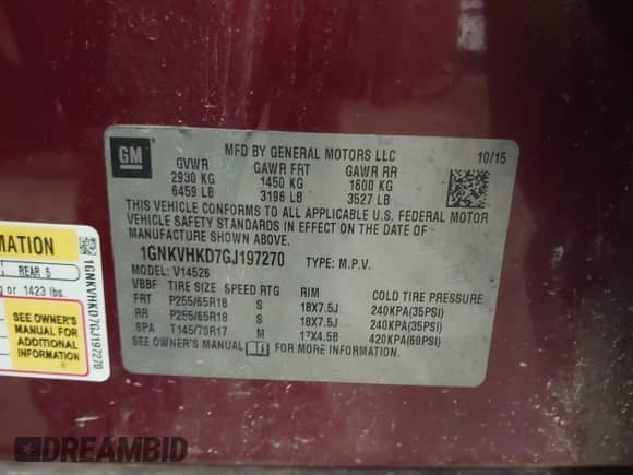 2016 Chevrolet Traverse LT с VIN 1GNKVHKD7GJ197270, выставлен на аукционе IAAI как лот 42998101 с пробегом 128 671 миль миль и . История ставок и продаж доступна на DreamBid. Изображение 9.