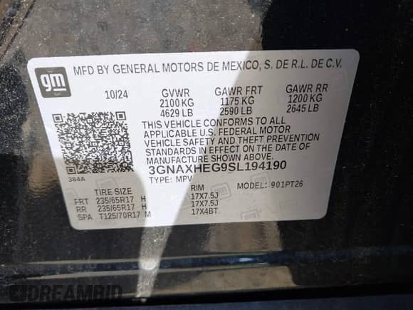 2025 Chevrolet Equinox FWD LT с VIN 3GNAXHEG9SL194190, выставлен на аукционе IAAI как лот 42011808 с пробегом 12 000 миль миль и . История ставок и продаж доступна на DreamBid. Изображение 9.