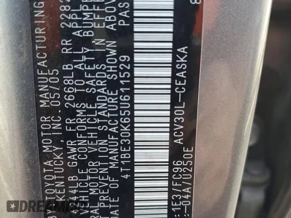 2005 Toyota Camry LE с VIN 4T1BE30K65U611529, выставлен на аукционе Copart как лот 81284905 с пробегом 309 557 миль миль и Списание • Salvage title. История ставок и продаж доступна на DreamBid. Изображение 13.