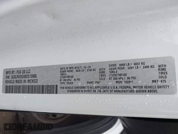 2025 Ram ProMaster Cargo Tradesman с VIN 3C6LRVDG9SE513966, выставлен на аукционе IAAI как лот 42427460 с пробегом 37 397 миль миль и . История ставок и продаж доступна на DreamBid. Изображение 9.