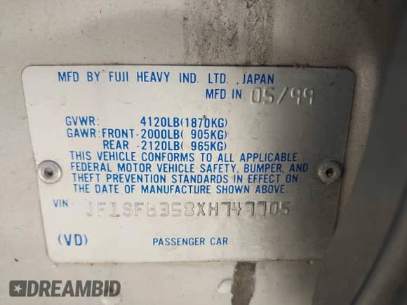 1999 Subaru Forester L with VIN JF1SF6358XH747705, listed as a IAAI auction lot 42979068 with 250,905 mi miles and . Bid and sale history available at DreamBid. Image 9.