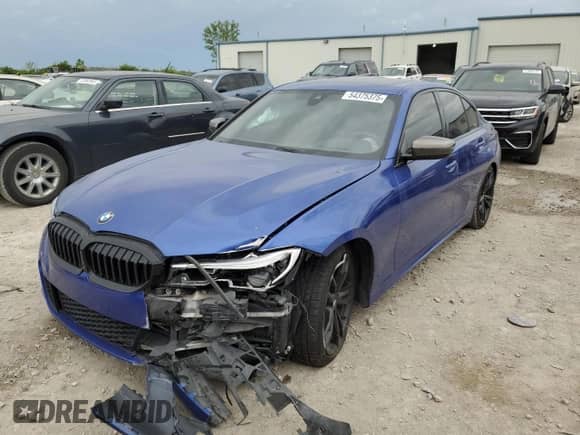 2020 BMW 3 Series M340i z VIN 3MW5U7J06L8B42538, wystawiony jako Copart lot #54375375 z przebiegiem 75 084 mil mil oraz Szkoda całkowita • Salvage title. Historia ofert i sprzedaży dostępna na DreamBid. Obrazek 1.