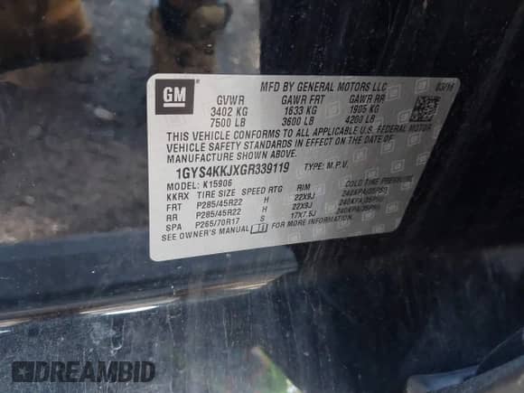 2016 Cadillac Escalade ESV Platinum с VIN 1GYS4KKJXGR339119, выставлен на аукционе IAAI как лот 42166158 с пробегом 76 846 миль миль и . История ставок и продаж доступна на DreamBid. Изображение 9.