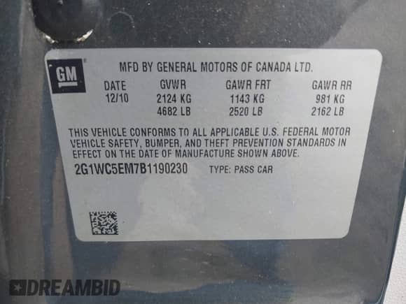 2011 Chevrolet Impala LTZ z VIN 2G1WC5EM7B1190230, wystawiony jako IAAI lot #42035387 z przebiegiem 149 396 mil mil oraz . Historia ofert i sprzedaży dostępna na DreamBid. Obrazek 9.