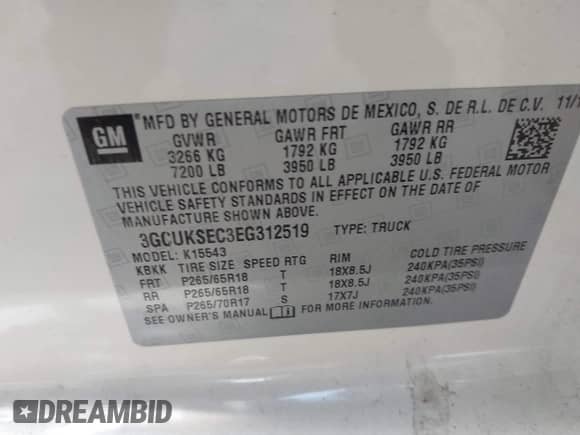 2014 Chevrolet Silverado 1500 LTZ with VIN 3GCUKSEC3EG312519, listed as a IAAI auction lot 42248191 with 141,707 mi miles and . Bid and sale history available at DreamBid. Image 9.