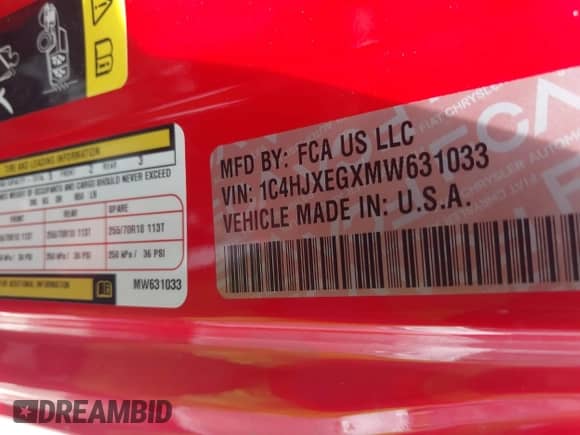 2021 Jeep Wrangler Unlimited Sahara с VIN 1C4HJXEGXMW631033, выставлен на аукционе IAAI как лот 42550070 с пробегом 54 429 миль миль и . История ставок и продаж доступна на DreamBid. Изображение 9.