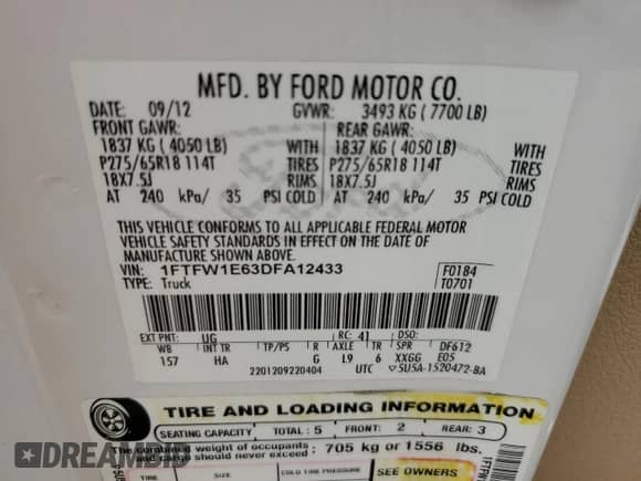 2013 Ford F-150 Lariat z VIN 1FTFW1E63DFA12433, wystawiony jako Copart lot #67628105 z przebiegiem 212 739 mil mil oraz Szkoda całkowita • Salvage title. Historia ofert i sprzedaży dostępna na DreamBid. Obrazek 12.