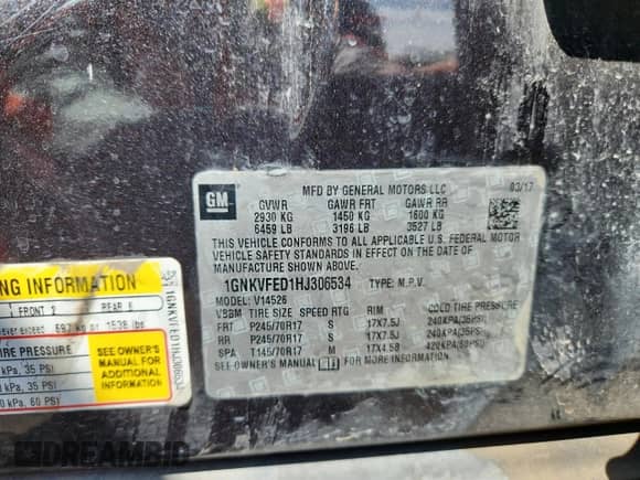2017 Chevrolet Traverse LS with VIN 1GNKVFED1HJ306534, listed as a Copart auction lot 71038035 with Not provided miles and Salvage title. Bid and sale history available at DreamBid. Image 13.