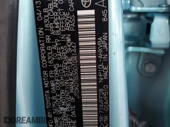 2013 Toyota Prius Three with VIN JTDKDTB36D1041447, listed as a Copart auction lot 81926165 with 128,161 mi miles and Salvage title. Bid and sale history available at DreamBid. Image 12.