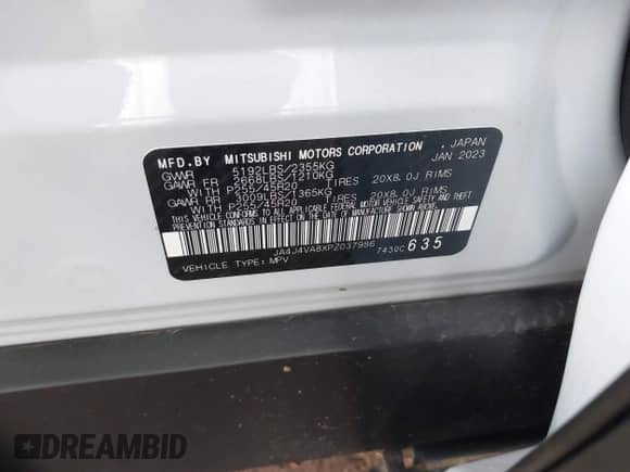 2023 Mitsubishi Outlander SEL with VIN JA4J4VA8XPZ037986, listed as a IAAI auction lot 41777200 with 49,445 mi miles and . Bid and sale history available at DreamBid. Image 9.