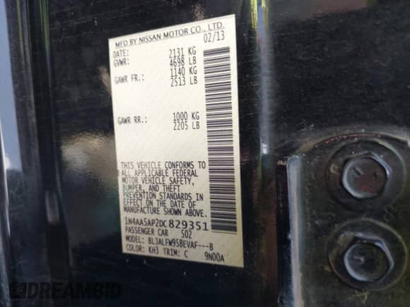 2013 Nissan Maxima SV z VIN 1N4AA5AP2DC829351, wystawiony jako IAAI lot #43296551 z przebiegiem 193 444 mil mil oraz . Historia ofert i sprzedaży dostępna na DreamBid. Obrazek 9.