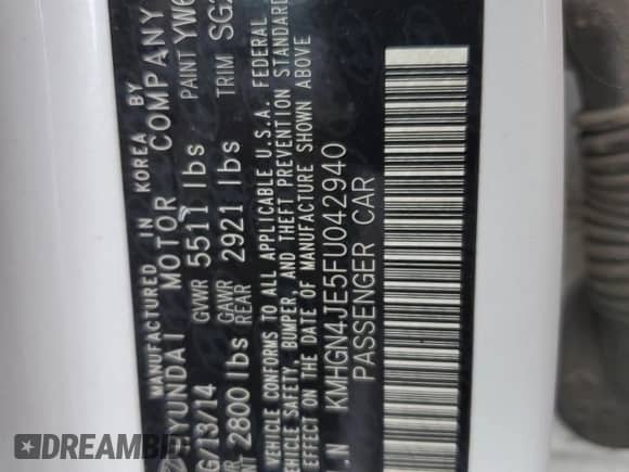 2015 Hyundai Genesis 3.8L с VIN KMHGN4JE5FU042940, выставлен на аукционе Copart как лот 69295674 с пробегом 132 524 миль миль и Чистый • Clean title. История ставок и продаж доступна на DreamBid. Изображение 12.