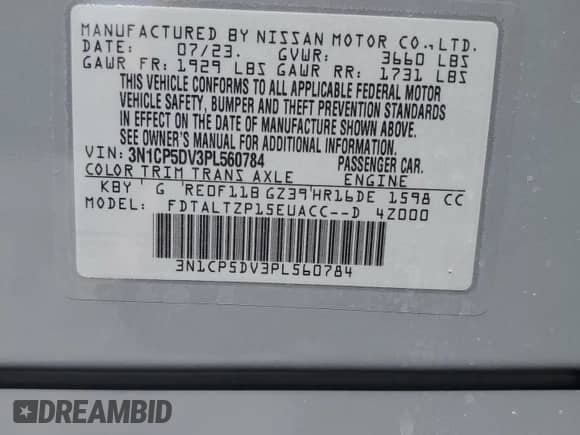 2023 Nissan Kicks SR with VIN 3N1CP5DV3PL560784, listed as a Copart auction lot 71698815 with 14,958 mi miles and Salvage title. Bid and sale history available at DreamBid. Image 14.