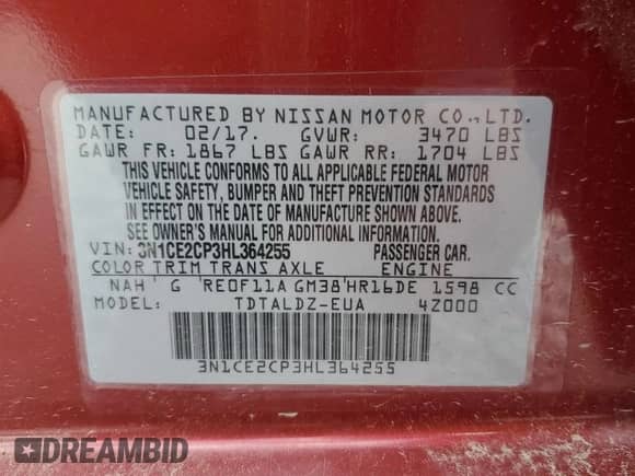 2017 Nissan Note S Plus с VIN 3N1CE2CP3HL364255, выставлен на аукционе Copart как лот 71035425 с пробегом 54 919 миль миль и Списание • Salvage title. История ставок и продаж доступна на DreamBid. Изображение 12.