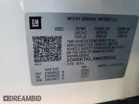 2021 Chevrolet Tahoe High Country with VIN 1GNSKTKLXMR309141, listed as a Copart auction lot 65782665 with 89,452 mi miles and Clean title. Bid and sale history available at DreamBid. Image 13.