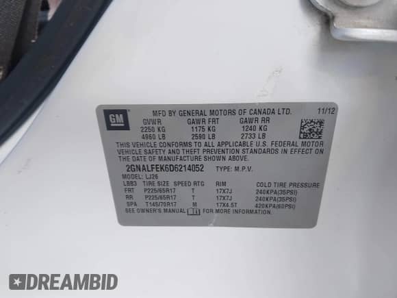 2013 Chevrolet Equinox LTZ с VIN 2GNALFEK6D6214052, выставлен на аукционе IAAI как лот 43381353 с пробегом 191 924 миль миль и . История ставок и продаж доступна на DreamBid. Изображение 9.