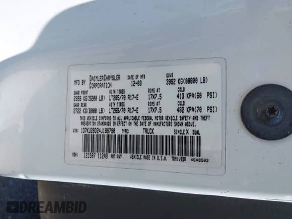 2004 Dodge 2500 SLT with VIN 1D7KU28D24J189790, listed as a IAAI auction lot 42393732 with 420,098 mi miles and . Bid and sale history available at DreamBid. Image 9.