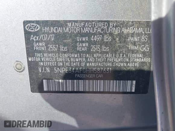 2017 Hyundai Sonata Sport с VIN 5NPE34AF0HH587631, выставлен на аукционе IAAI как лот 43374253 с пробегом 114 078 миль миль и . История ставок и продаж доступна на DreamBid. Изображение 9.