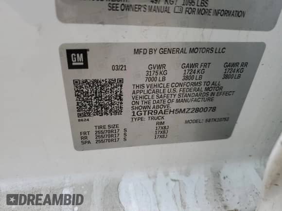 2021 GMC Sierra 1500 с VIN 1GTR9AEH5MZ280078, выставлен на аукционе Copart как лот 43417275 с пробегом 86 783 миль миль и Списание • Salvage title. История ставок и продаж доступна на DreamBid. Изображение 12.