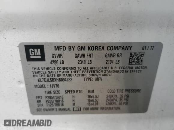 2017 Chevrolet Trax LT with VIN KL7CJLSBXHB094282, listed as a Copart auction lot 84382595 with 78,972 mi miles and Salvage title. Bid and sale history available at DreamBid. Image 13.