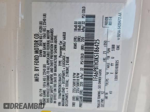 2019 Ford Mustang EcoBoost z VIN 1FA6P8TH3K5186425, wystawiony jako Copart lot #80020285 z przebiegiem 71 881 mil mil oraz Szkoda całkowita • Salvage title. Historia ofert i sprzedaży dostępna na DreamBid. Obrazek 12.