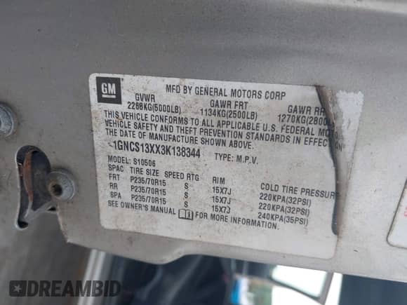 2003 Chevrolet Blazer LS с VIN 1GNCS13XX3K138344, выставлен на аукционе IAAI как лот 42251380 с пробегом Не указан миль и . История ставок и продаж доступна на DreamBid. Изображение 9.