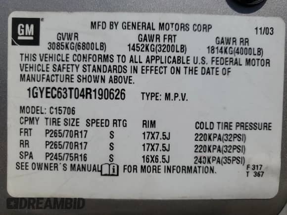 2004 Cadillac Escalade with VIN 1GYEC63T04R190626, listed as a Copart auction lot 68692315 with 222,062 mi miles and Salvage title. Bid and sale history available at DreamBid. Image 13.