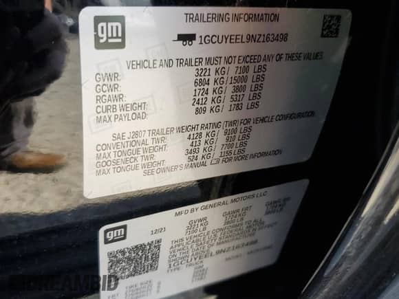 2022 Chevrolet Silverado 1500 RST с VIN 1GCUYEEL9NZ163498, выставлен на аукционе Copart как лот 60438915 с пробегом 19 462 миль миль и Списание • Salvage title. История ставок и продаж доступна на DreamBid. Изображение 12.