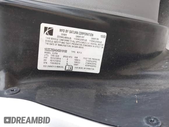 2004 Saturn VUE V6 с VIN 5GZCZ53404S819100, выставлен на аукционе IAAI как лот 43471270 с пробегом 100 892 миль миль и . История ставок и продаж доступна на DreamBid. Изображение 9.