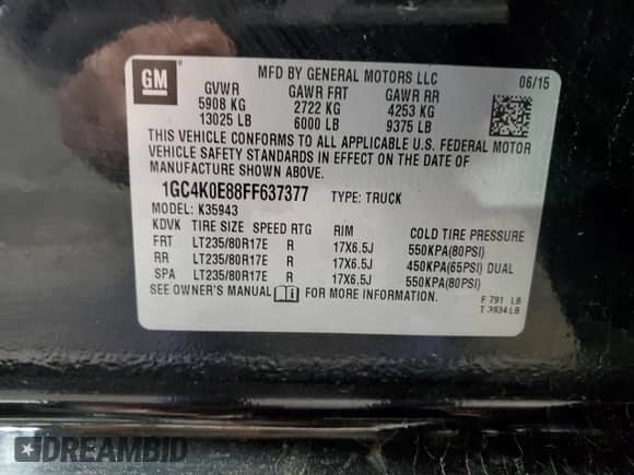2015 Chevrolet Silverado 3500HD LTZ с VIN 1GC4K0E88FF637377, выставлен на аукционе Copart как лот 50862975 с пробегом 83 144 миль миль и Списание • Salvage title. История ставок и продаж доступна на DreamBid. Изображение 12.