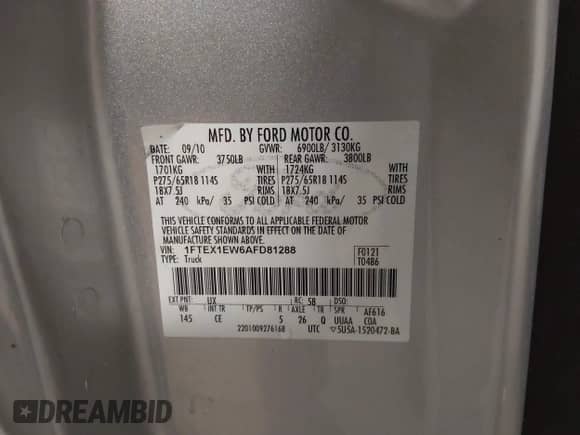 2010 Ford F-150 XL z VIN 1FTEX1EW6AFD81288, wystawiony jako IAAI lot #42499048 z przebiegiem 39 605 mil mil oraz . Historia ofert i sprzedaży dostępna na DreamBid. Obrazek 9.