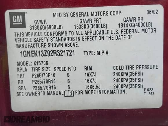 2002 Chevrolet Tahoe Z71 z VIN 1GNEK13Z92R321721, wystawiony jako IAAI lot #42179992 z przebiegiem 233 298 mil mil oraz . Historia ofert i sprzedaży dostępna na DreamBid. Obrazek 9.