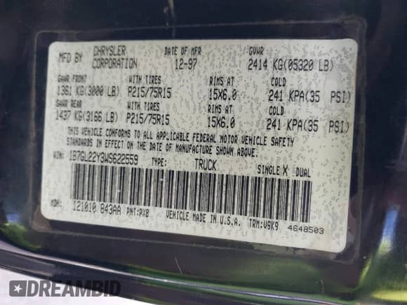 1998 Dodge Dakota SLT с VIN 1B7GL22Y3WS622559, выставлен на аукционе IAAI как лот 37856486 с пробегом 206 024 миль миль и . История ставок и продаж доступна на DreamBid. Изображение 9.