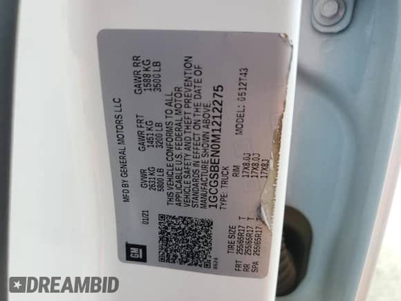 2021 Chevrolet Colorado 2WD Work Truck z VIN 1GCGSBEN0M1212275, wystawiony jako Copart lot #81498175 z przebiegiem 82 159 mil mil oraz Szkoda całkowita • Salvage title. Historia ofert i sprzedaży dostępna na DreamBid. Obrazek 12.