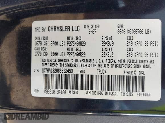 2008 Dodge 1500 SLT с VIN 1D7HA18288S532453, выставлен на аукционе IAAI как лот 43002415 с пробегом 250 635 миль миль и . История ставок и продаж доступна на DreamBid. Изображение 9.
