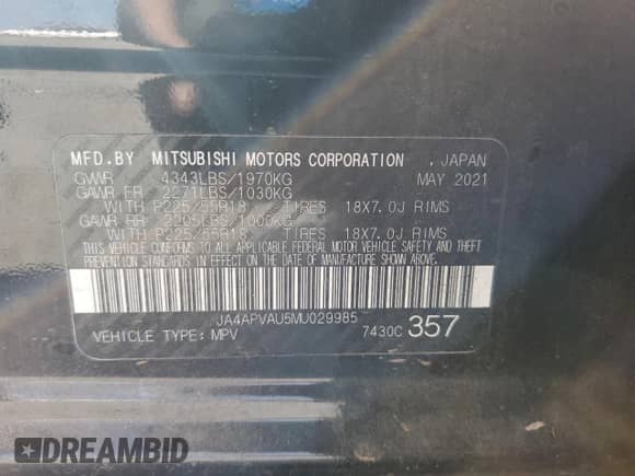 2021 Mitsubishi Outlander SE с VIN JA4APVAU5MU029985, выставлен на аукционе Copart как лот 70472385 с пробегом 81 596 миль миль и Списание • Salvage title. История ставок и продаж доступна на DreamBid. Изображение 13.