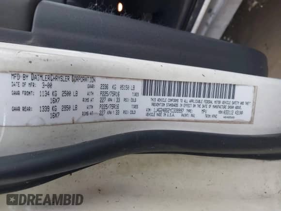 2000 Jeep Grand Cherokee Laredo с VIN 1J4G248S2YC339997, выставлен на аукционе IAAI как лот 42395079 с пробегом 261 704 миль миль и . История ставок и продаж доступна на DreamBid. Изображение 9.