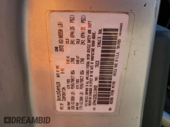 2002 Dodge RAM with VIN 1B7HA16Z92J118492, listed as a Copart auction lot 72550774 with 44,238 mi miles and Salvage title. Bid and sale history available at DreamBid. Image 13.