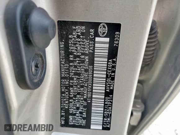 2013 Toyota Camry LE with VIN 4T1BD1FKXDU069056, listed as a Copart auction lot 70261715 with 170,259 mi miles and Salvage title. Bid and sale history available at DreamBid. Image 13.