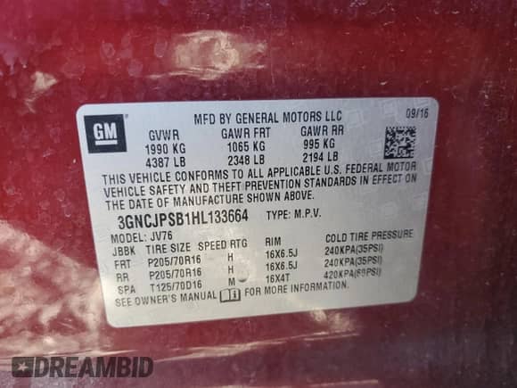 2017 Chevrolet Trax LT z VIN 3GNCJPSB1HL133664, wystawiony jako Copart lot #84299575 z przebiegiem 137 432 mil mil oraz Szkoda całkowita • Salvage title. Historia ofert i sprzedaży dostępna na DreamBid. Obrazek 14.