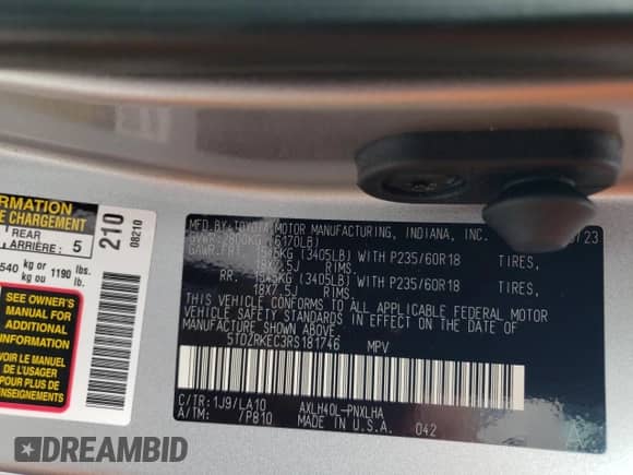 2024 Toyota Sienna Limited с VIN 5TDZRKEC3RS181746, выставлен на аукционе Copart как лот 58351374 с пробегом 6 262 миль миль и Списание • Salvage title. История ставок и продаж доступна на DreamBid. Изображение 15.