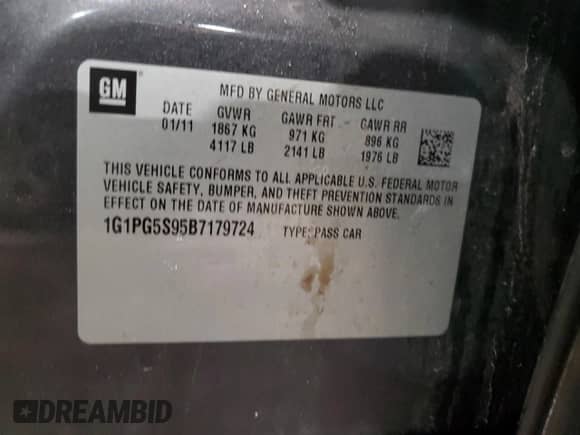 2011 Chevrolet Cruze 2LT с VIN 1G1PG5S95B7179724, выставлен на аукционе Copart как лот 88236875 с пробегом 81 814 миль миль и Списание • Salvage title. История ставок и продаж доступна на DreamBid. Изображение 12.