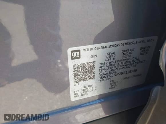 2025 Chevrolet Equinox EV LT с VIN 3GN7DLRP2SS126755, выставлен на аукционе IAAI как лот 43146662 с пробегом 6 994 миль миль и . История ставок и продаж доступна на DreamBid. Изображение 9.
