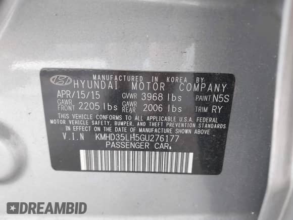 2016 Hyundai Elantra с VIN KMHD35LH5GU276177, выставлен на аукционе IAAI как лот 43073357 с пробегом 146 373 миль миль и . История ставок и продаж доступна на DreamBid. Изображение 9.