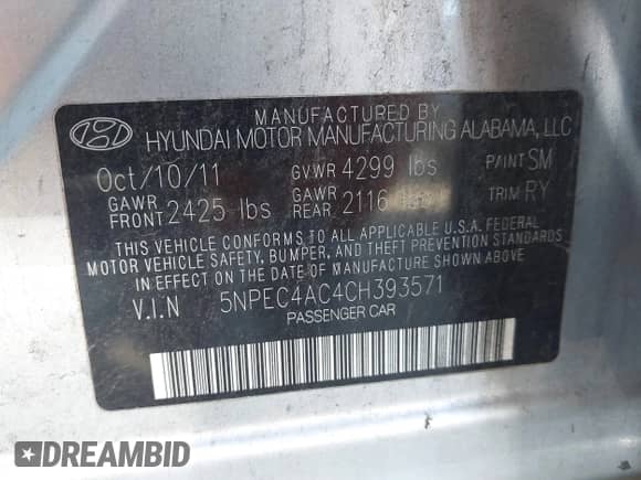 2012 Hyundai Sonata Limited с VIN 5NPEC4AC4CH393571, выставлен на аукционе IAAI как лот 42510310 с пробегом 239 103 миль миль и . История ставок и продаж доступна на DreamBid. Изображение 9.