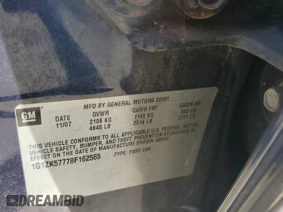 2008 Chevrolet Malibu LTZ with VIN 1G1ZK57778F162565, listed as a Copart auction lot 85774125 with 114,909 mi miles and Clean title. Bid and sale history available at DreamBid. Image 12.