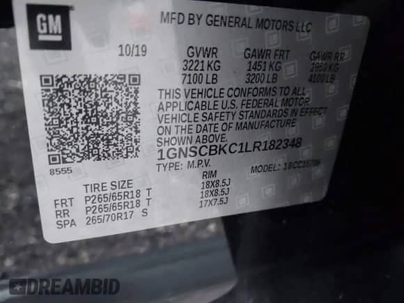 2020 Chevrolet Tahoe LT with VIN 1GNSCBKC1LR182348, listed as a IAAI auction lot 42321890 with 72,452 mi miles and . Bid and sale history available at DreamBid. Image 9.