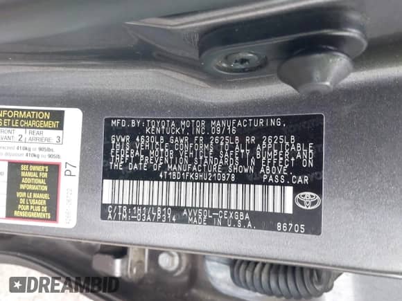 2017 Toyota Camry Hybrid LE с VIN 4T1BD1FK9HU210978, выставлен на аукционе IAAI как лот 42400768 с пробегом 47 369 миль миль и . История ставок и продаж доступна на DreamBid. Изображение 9.