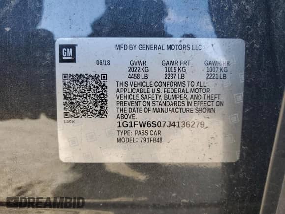 2018 Chevrolet Bolt EV LT с VIN 1G1FW6S07J4136279, выставлен на аукционе Copart как лот 81109215 с пробегом 30 378 миль миль и Списание • Salvage title. История ставок и продаж доступна на DreamBid. Изображение 12.