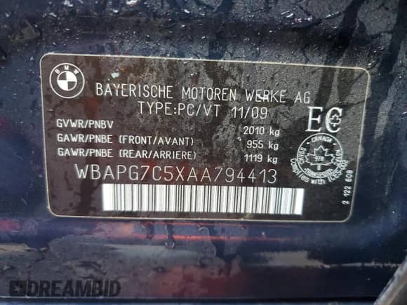 2010 BMW 3 Series 323i с VIN WBAPG7C5XAA794413, выставлен на аукционе Copart как лот 80821145 с пробегом 259 630 миль миль и Списание • Salvage title. История ставок и продаж доступна на DreamBid. Изображение 12.